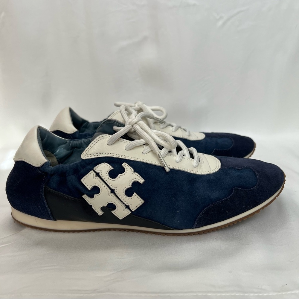 Tory Burch Suede/Leather Perfect Navy Ballet Sneakers Lace Up Size 9.5 New - Picture 4 of 9